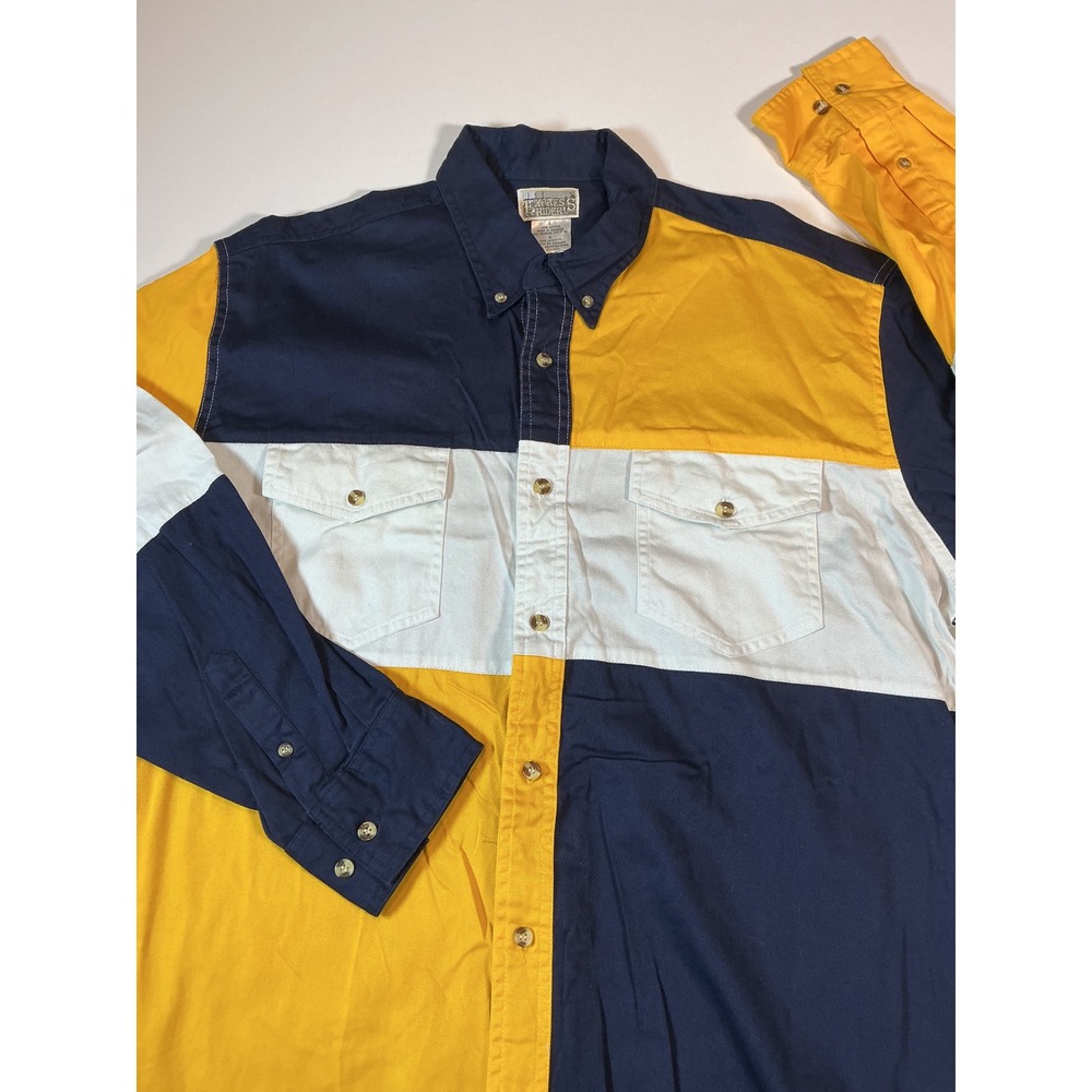 VTG 90s Express Rider Colorblock Western Shirt Yellow Blue Brushpopper Size L